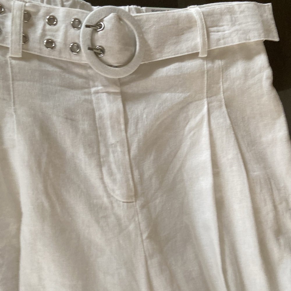 I.N.C. LINEN BLEND HIGH RISE WIDE LEG PANTS. WHITE - Picture 4 of 14
